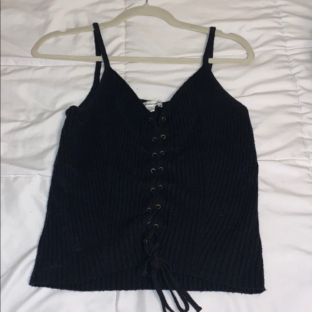 American Eagle Outfitters Black Lace-Up Tank Top